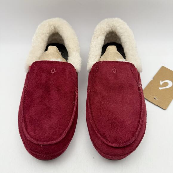 OluKai Womens Ku'Una Slippers US 6 EU 36 Red Lilikoi Leather Shearling NIB - Picture 6 of 12